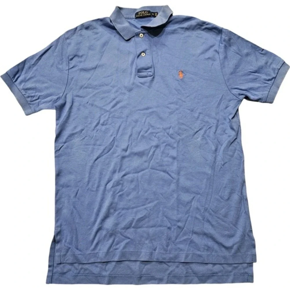 Polo Ralph Lauren Mens Medium‎ Blue Orange Pony Polo Shirt Cotton Classic